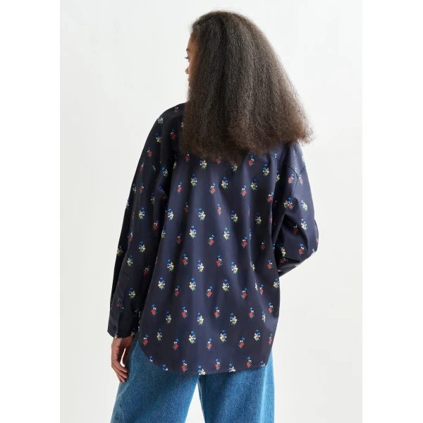 Essentiel Antwerp Dark blue, red and light blue floral-print cotton-blend shirt, view 4