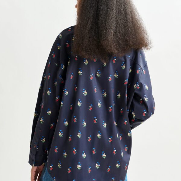 red and light blue floral-print cotton-blend shirt - Essentiel Antwerp Shirts - Colorful Belgian Design - Shop at Coveti