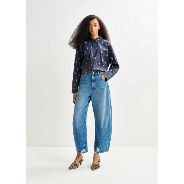 Essentiel Antwerp Dark blue, red and light blue floral-print cotton-blend shirt, view 5