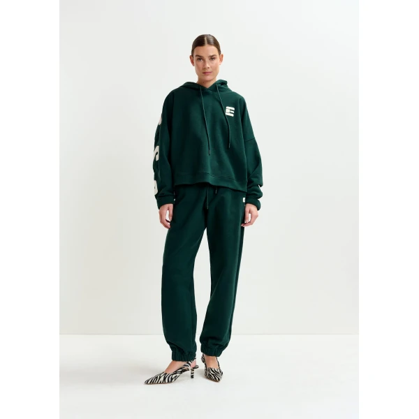 Essentiel Antwerp Dark green cotton sweatpants with E-shaped embroidery, view 2