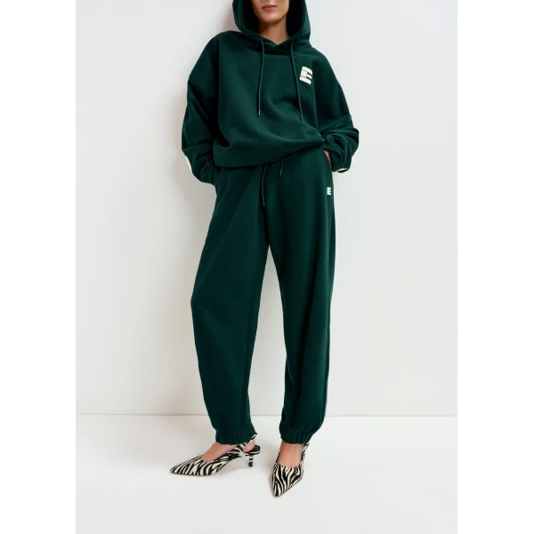 Essentiel Antwerp Dark green cotton sweatpants with E-shaped embroidery, view 3