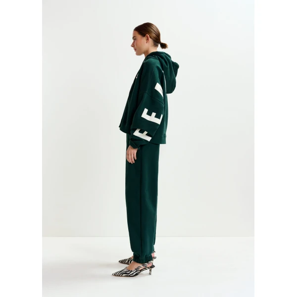 Essentiel Antwerp Dark green cotton sweatpants with E-shaped embroidery, view 4