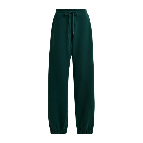 Essentiel Antwerp Dark green cotton sweatpants with E-shaped embroidery - Essentiel Antwerp Pants - Colorful Belgian Design - Shop at Coveti