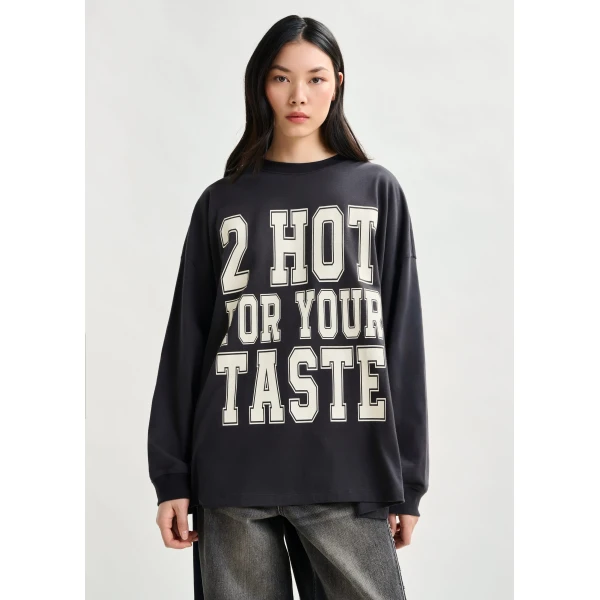 Essentiel Antwerp Dark grey and off-white printed organic cotton long-sleeve T-shirt Top, view 2