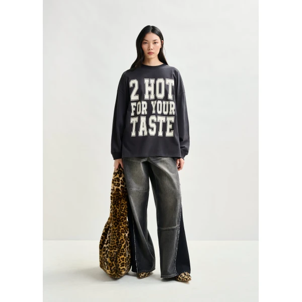 Essentiel Antwerp Dark grey and off-white printed organic cotton long-sleeve T-shirt Top, view 5