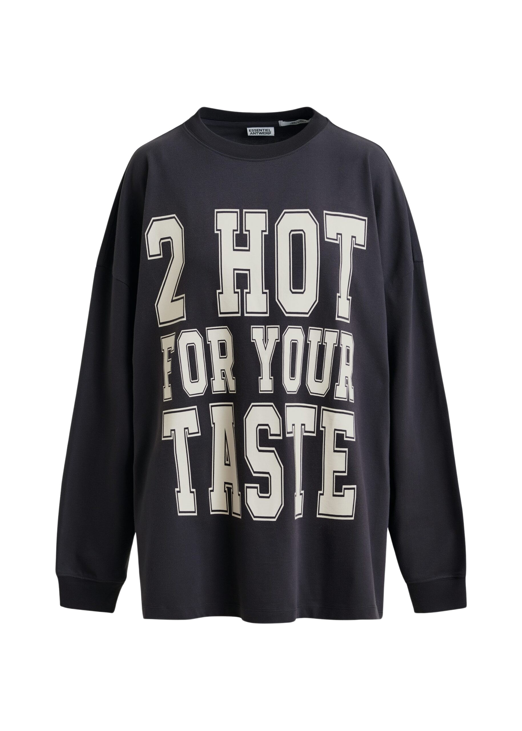 Essentiel Antwerp Dark grey and off-white printed organic cotton long-sleeve T-shirt - Essentiel Antwerp Shirts - Colorful Belgian Design - Shop at Coveti