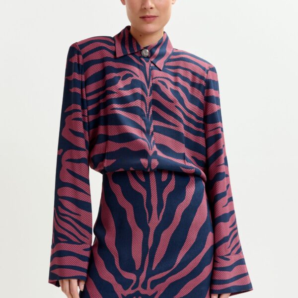 Essentiel Antwerp Dark pink and navy zebra-jacquard mini dress - Essentiel Antwerp Dresses - Colorful Belgian Design - Shop at Coveti