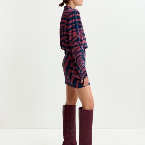 Essentiel Antwerp Dark pink and navy zebra-jacquard mini dress - Essentiel Antwerp Dresses - Colorful Belgian Design - Shop at Coveti