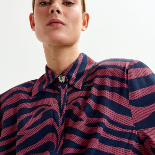 Essentiel Antwerp Dark pink and navy zebra-jacquard mini dress - Essentiel Antwerp Dresses - Colorful Belgian Design - Shop at Coveti