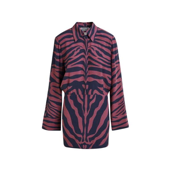 Essentiel Antwerp Dark pink and navy zebra-jacquard mini dress - Essentiel Antwerp Dresses - Colorful Belgian Design - Shop at Coveti