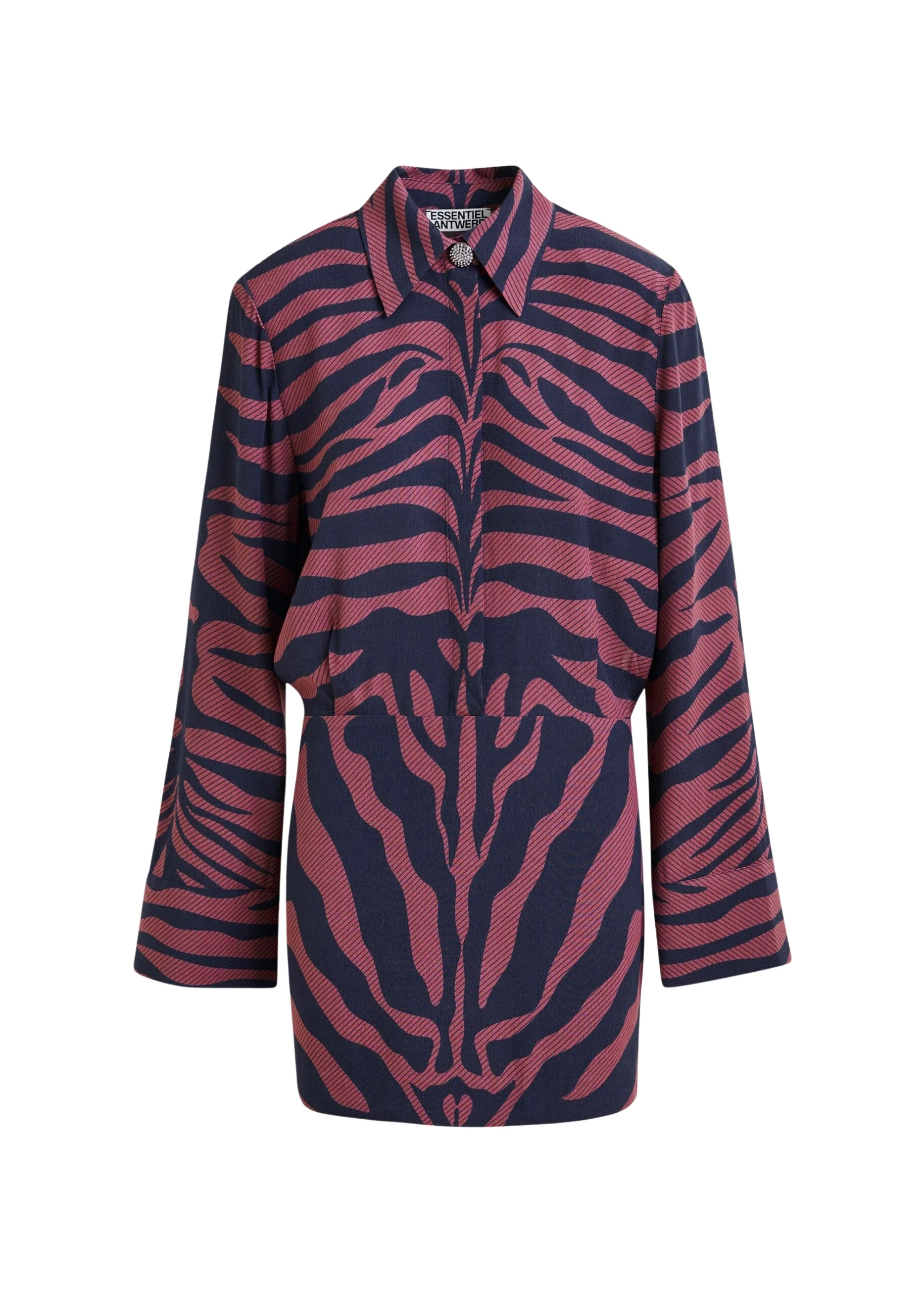 Essentiel Antwerp Dark pink and navy zebra-jacquard mini dress - Essentiel Antwerp Dresses - Colorful Belgian Design - Shop at Coveti