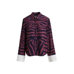 Essentiel Antwerp Dark pink and navy zebra-jacquard shirt with rhinestone-encrushed button - Essentiel Antwerp Shirts - Colorful Belgian Design - Shop at Coveti
