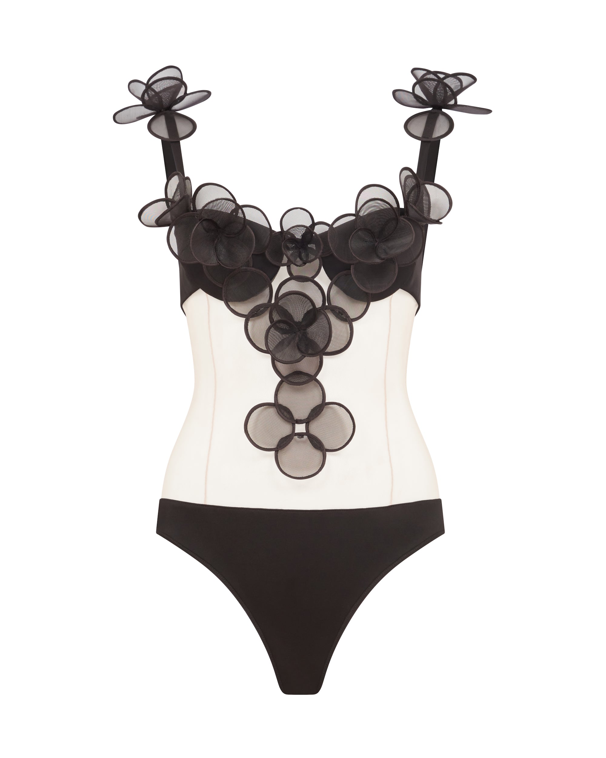 David Koma 3D Flower And Tulle Bodysuit