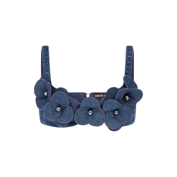 David Koma 3D Flower Denim Bra