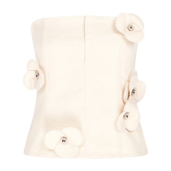 David Koma 3D Flower Denim Corset Top In Ecru