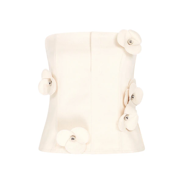 David Koma 3D Flower Denim Corset Top In Ecru