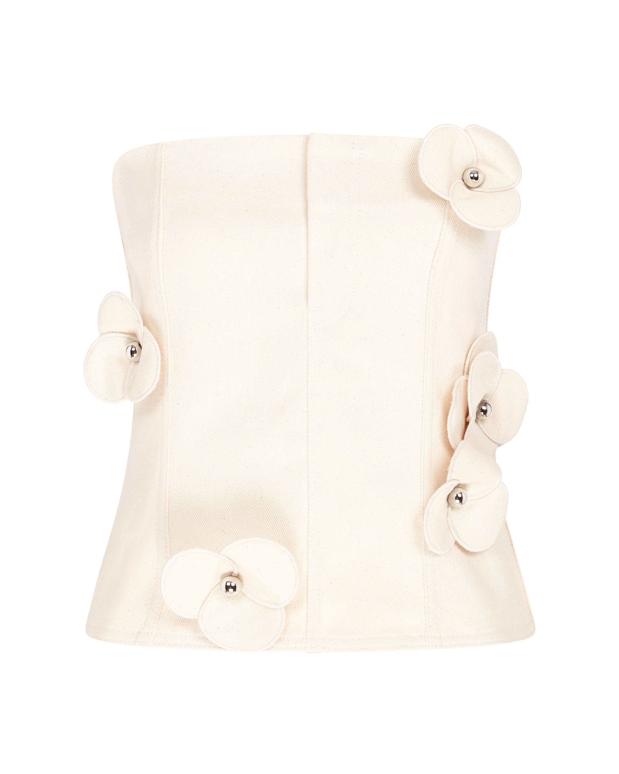 David Koma 3D Flower Denim Corset Top In Ecru