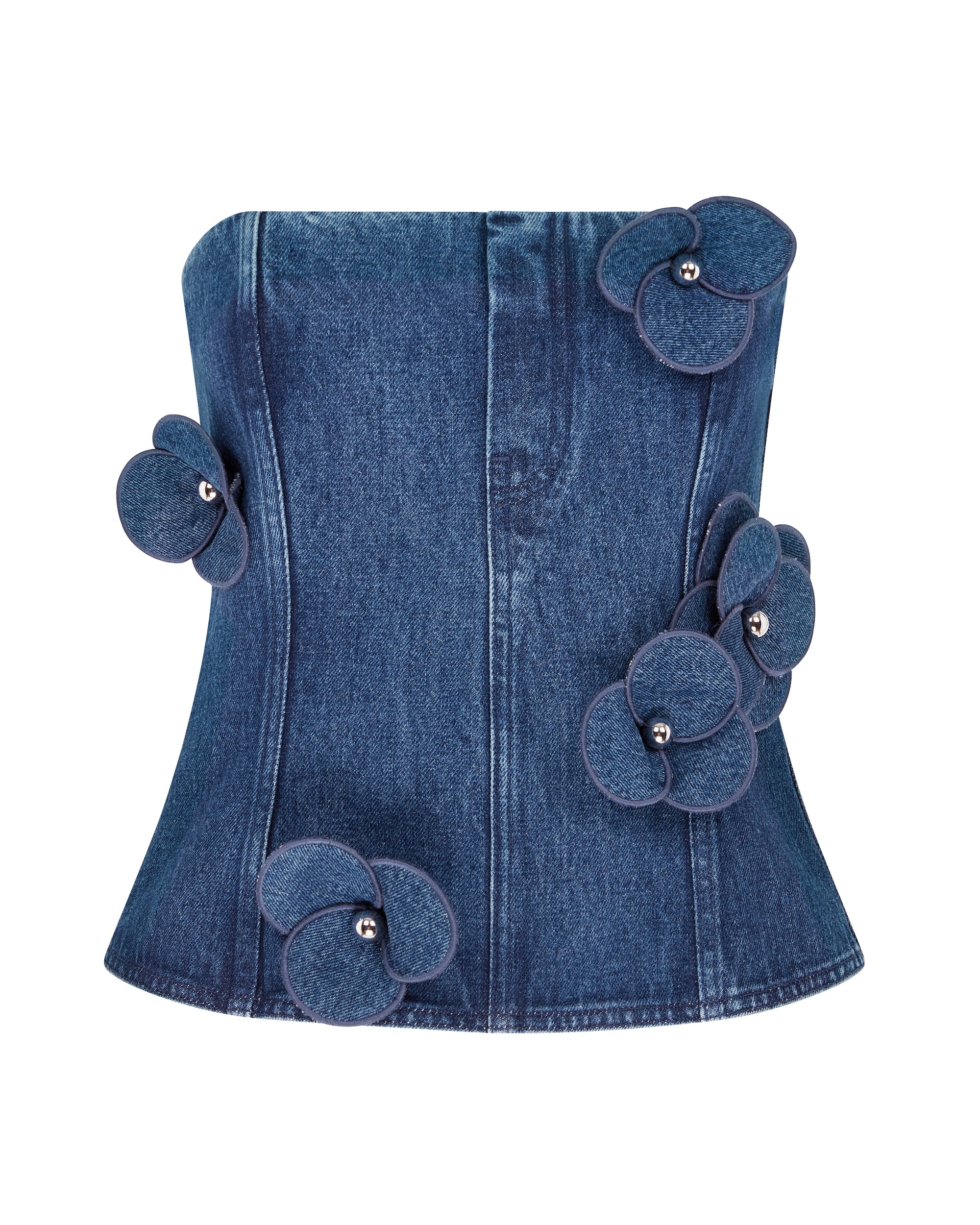 David Koma 3D Flower Denim Corset Top In Indigo