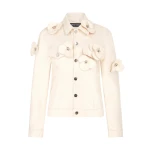 David Koma 3D Flower Denim Jacket In Ecru