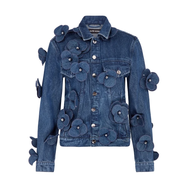 David Koma 3D Flower Denim Jacket In Indigo