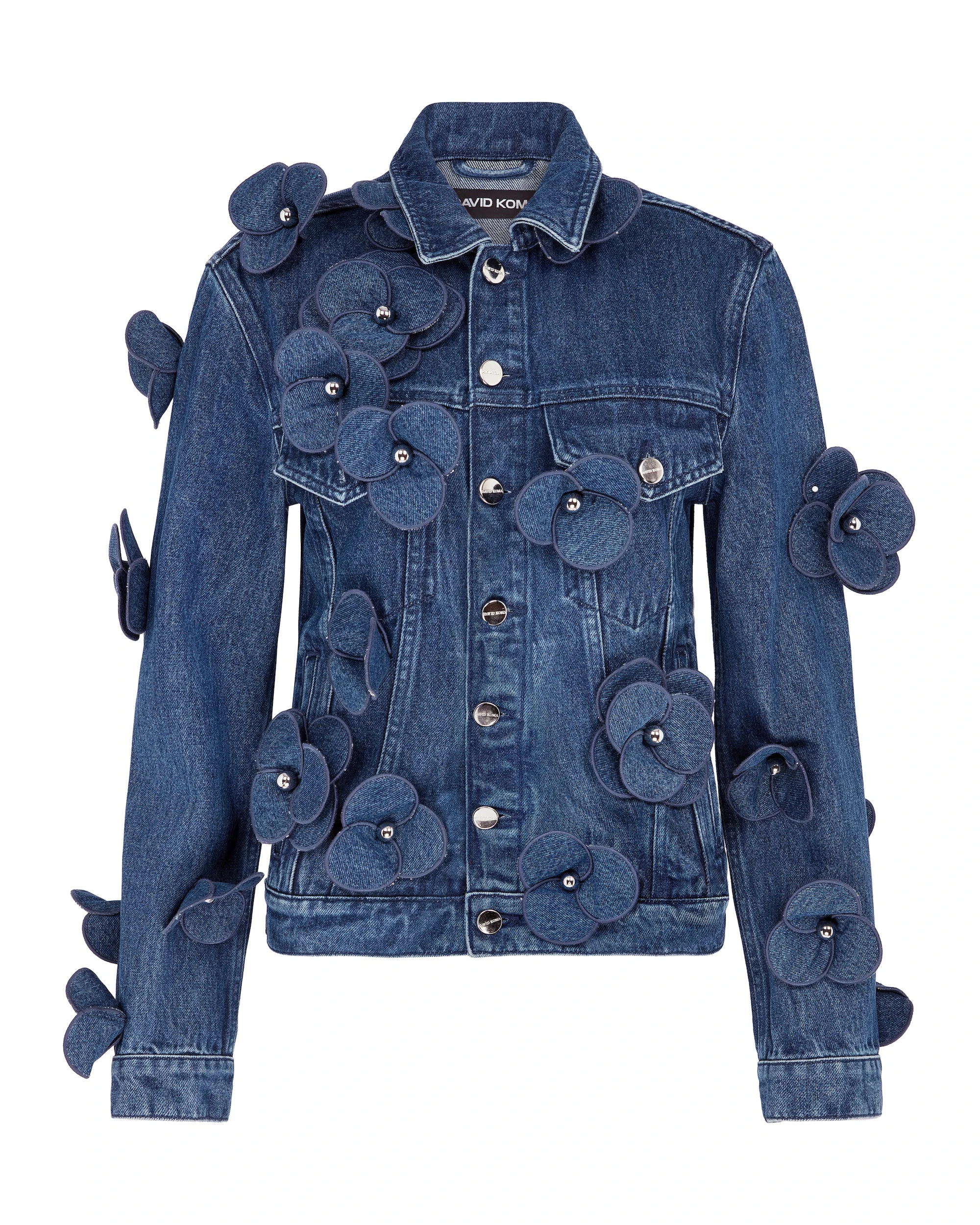 David Koma 3D Flower Denim Jacket In Indigo David Koma 3D Flower Denim Jacket In Indigo