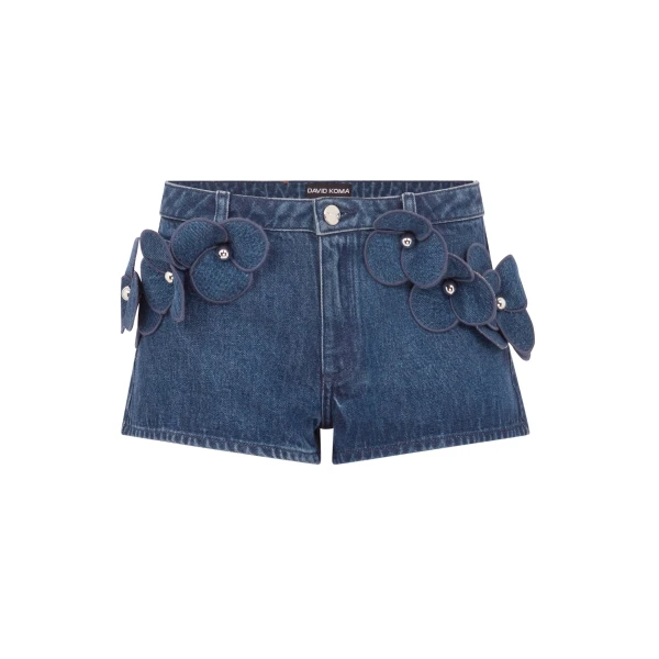 David Koma 3D Flower Denim Mini Shorts