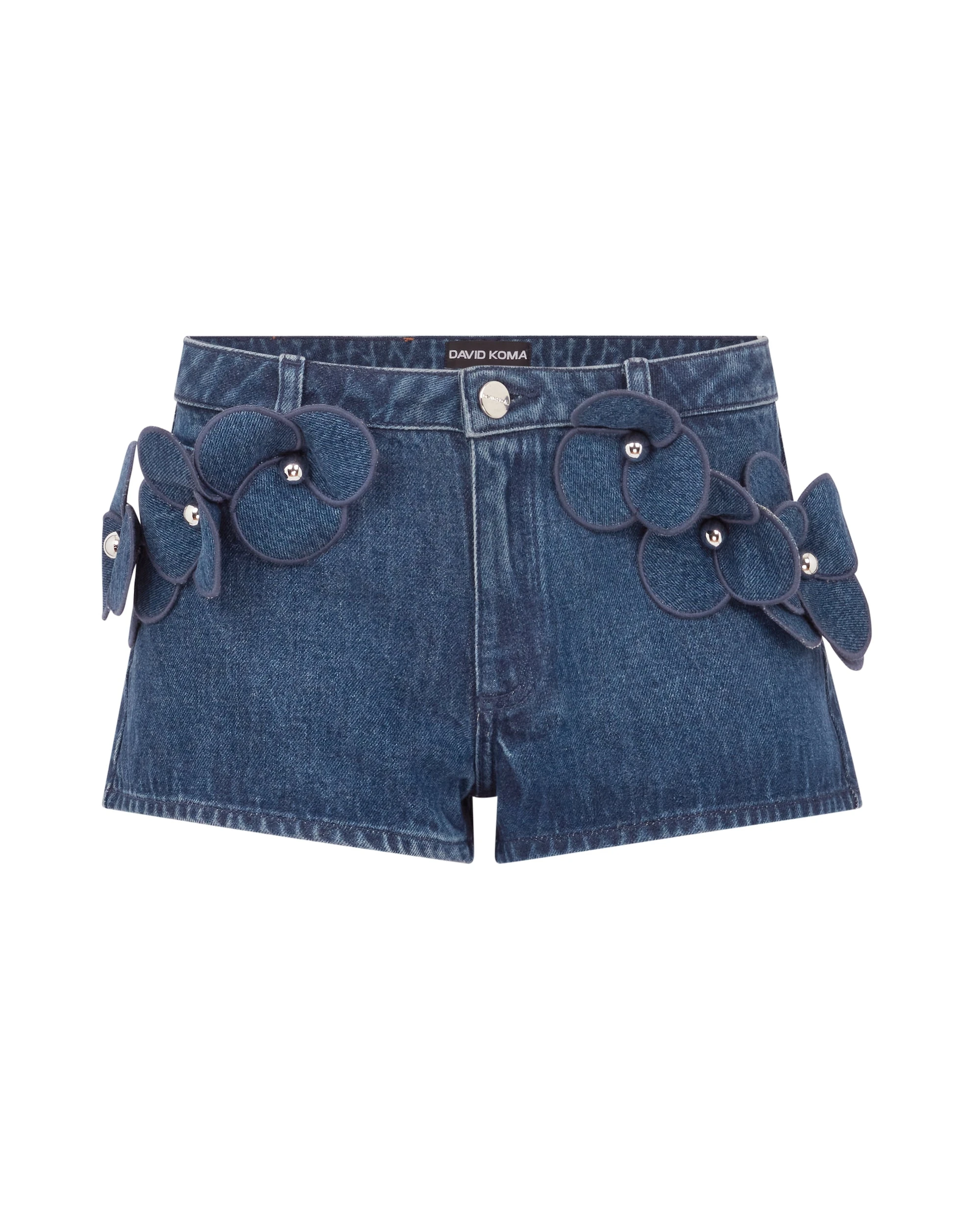 David Koma 3D Flower Denim Mini Shorts David Koma 3D Flower Denim Mini Shorts