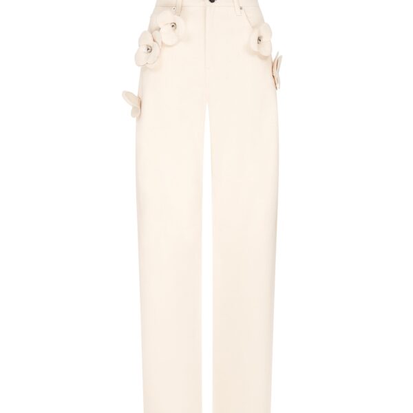 David Koma 3D Flower Jeans In Ecru