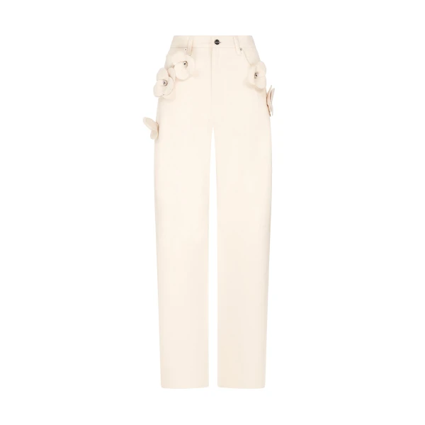 David Koma 3D Flower Jeans In Ecru
