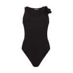 David Koma 3D Lace Flower Jersey Bodysuit In Black