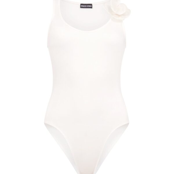 David Koma 3D Lace Flower Jersey Bodysuit In White