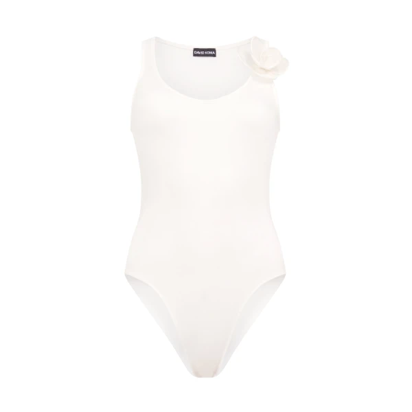 David Koma 3D Lace Flower Jersey Bodysuit In White