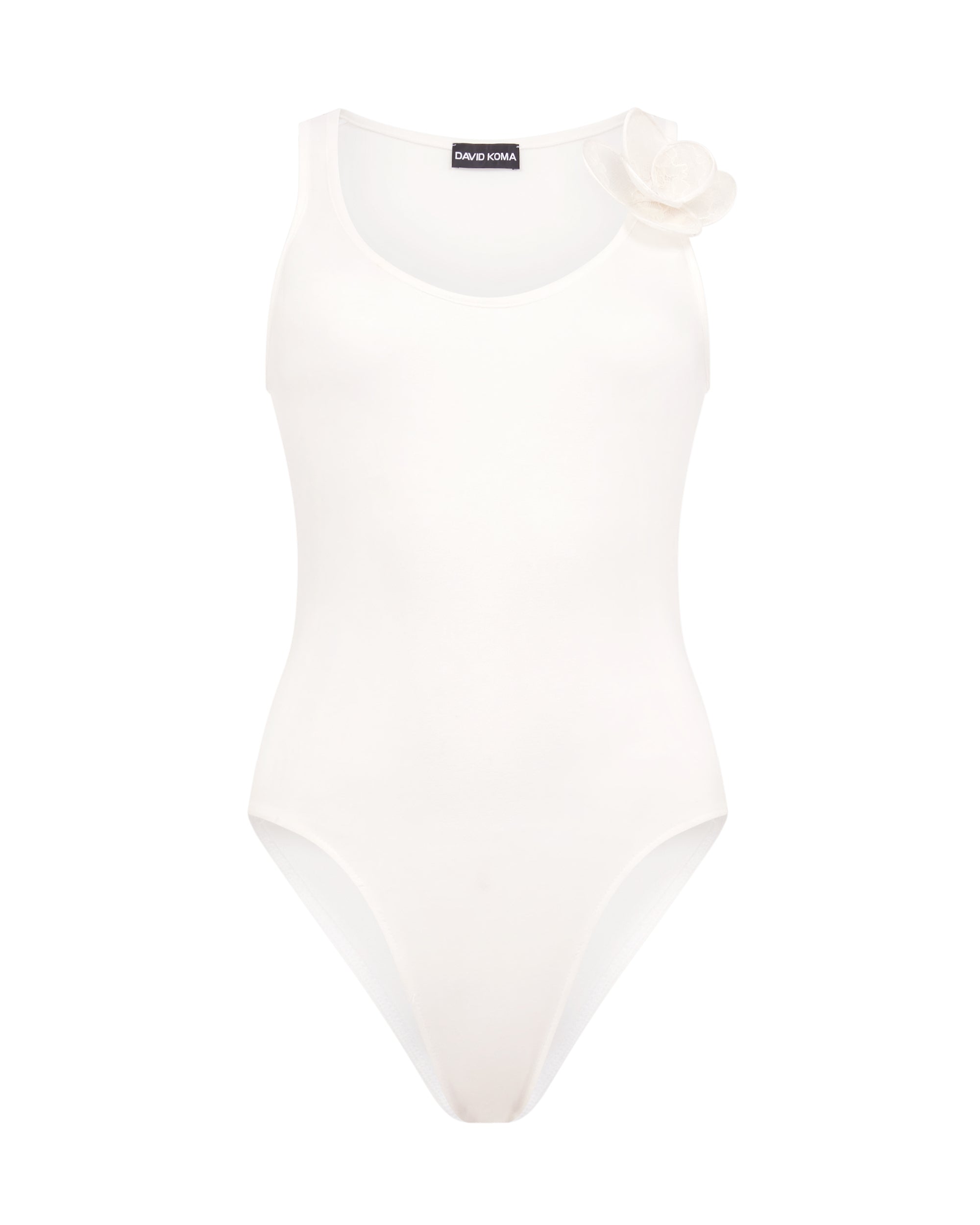 David Koma 3D Lace Flower Jersey Bodysuit In White