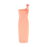 David Koma Asymmetric Lace Rose Satin Midi Dress