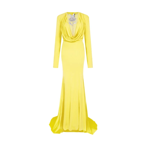 David Koma Crystal Rose Detail Gown In Yellow