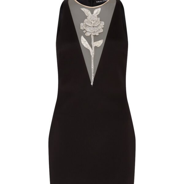 David Koma Crystal Rose Satin Mini Dress