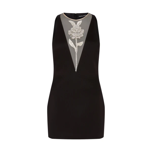David Koma Crystal Rose Satin Mini Dress