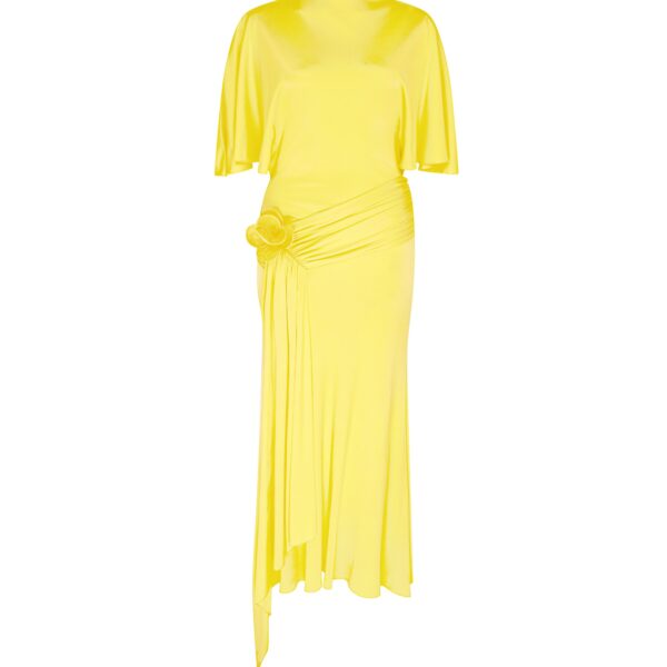 David Koma Draped Sleeve Jersey Midi Dress In Yellow