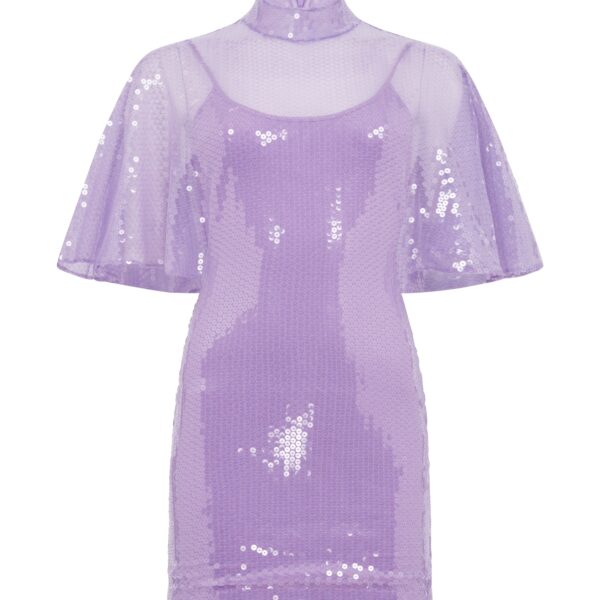 David Koma Draped Sleeve Mini Sequin Dress In Lilac