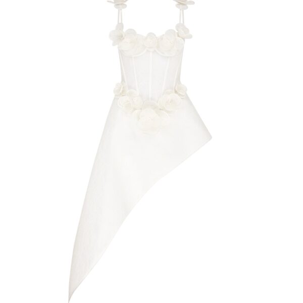 David Koma Lace Flower Corset Asymmetric Midi Dress