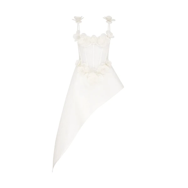 David Koma Lace Flower Corset Asymmetric Midi Dress