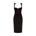 David Koma Lace Flower Corset Satin Midi Dress