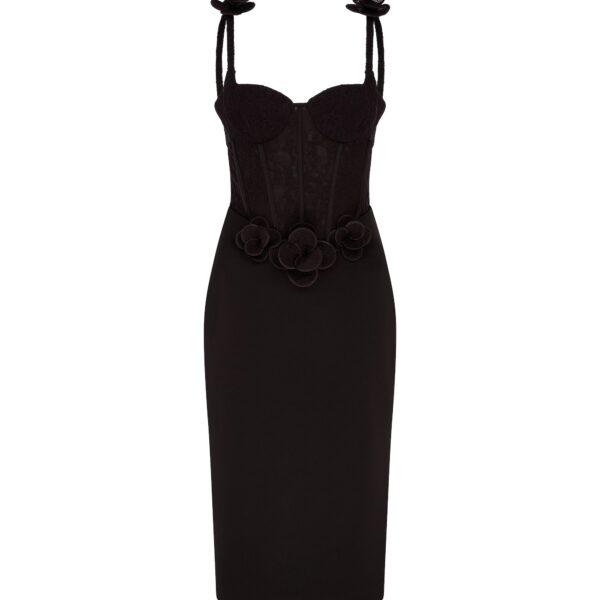 David Koma Lace Flower Corset Satin Midi Dress