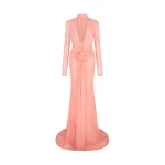 David Koma Lace Flower Plunge Gown In Peach