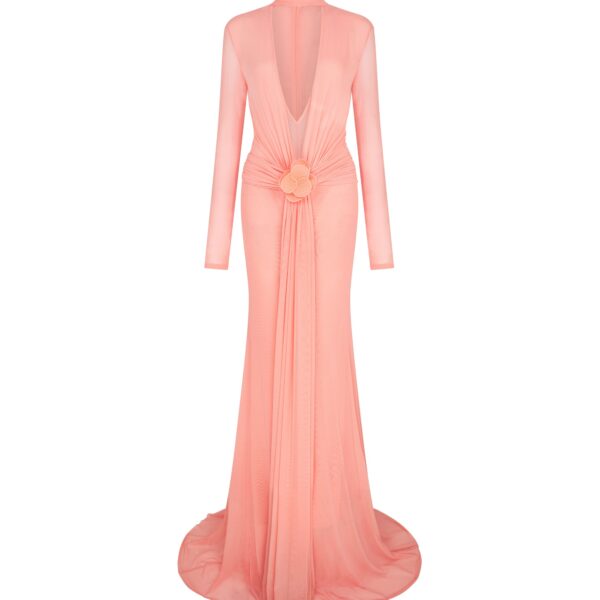 David Koma Lace Flower Plunge Gown In Peach