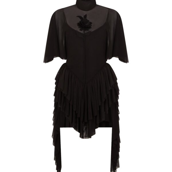 David Koma Lace Rose And Draped Sleeve Mini Dress