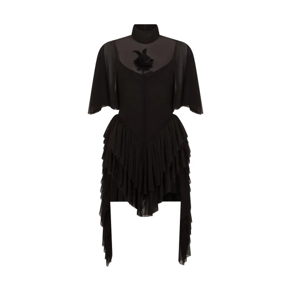 David Koma Lace Rose And Draped Sleeve Mini Dress