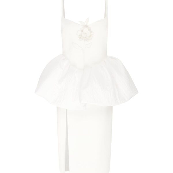 David Koma Lace Rose And Puff Skirt Detail Midi Dress
