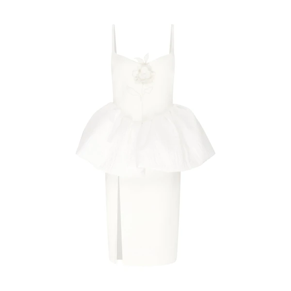 David Koma Lace Rose And Puff Skirt Detail Midi Dress