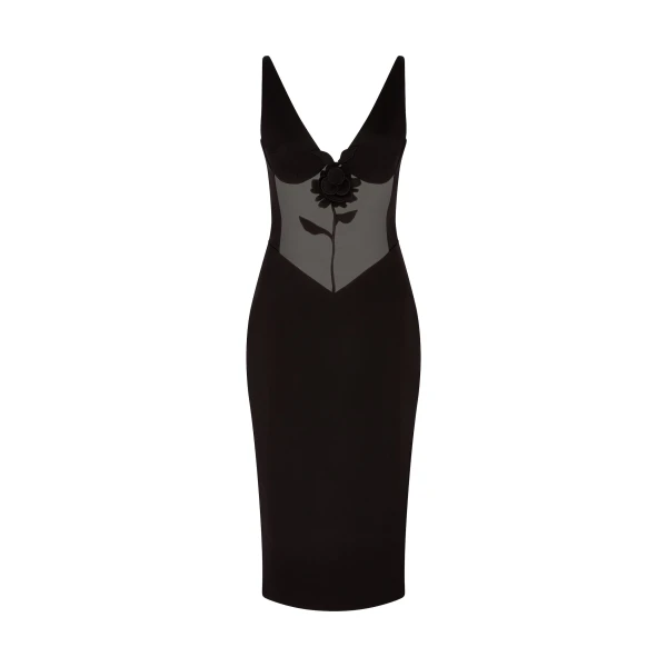 David Koma Lace Rose And Tulle Insert Midi Dress